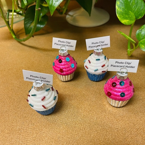 Cupcake Glass name place holder/photo/Ornament 4 Ct New - Picture 6 of 11